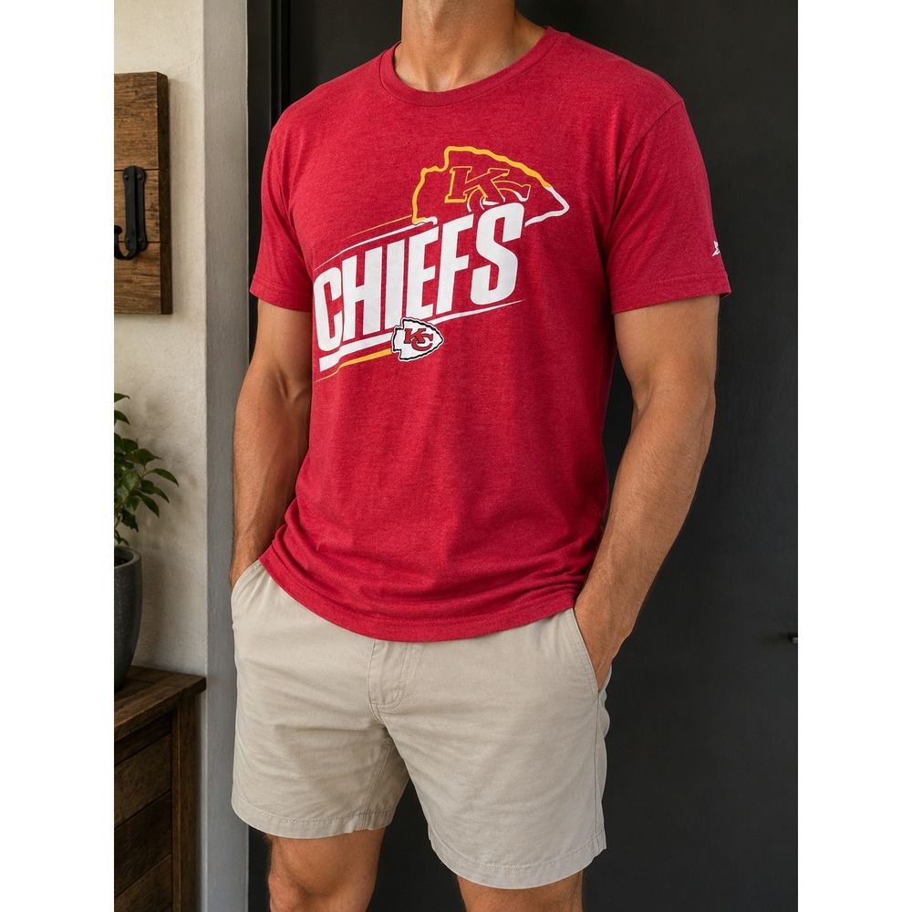 Starter Mens Kansas City Chiefs Graphic T-Shirt Red Heather Crew Neck Large